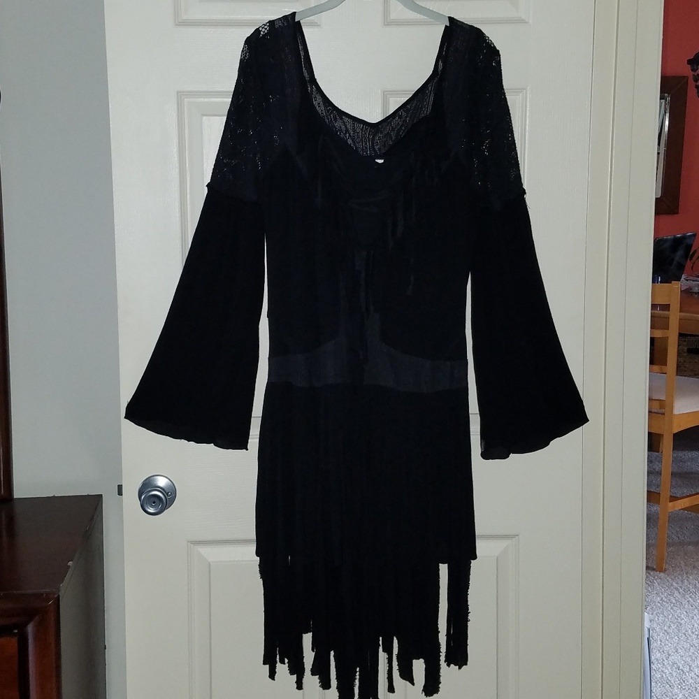 Free People Black Fringed Dress